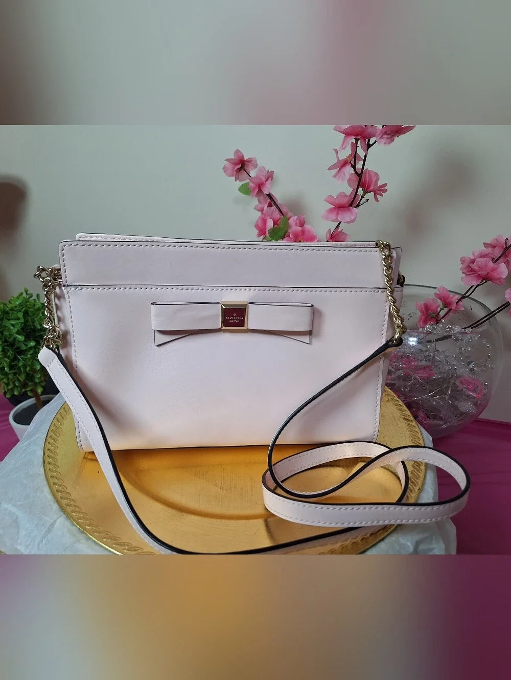 kate spade Pale Pink Bow Crossbody with Gold Accent